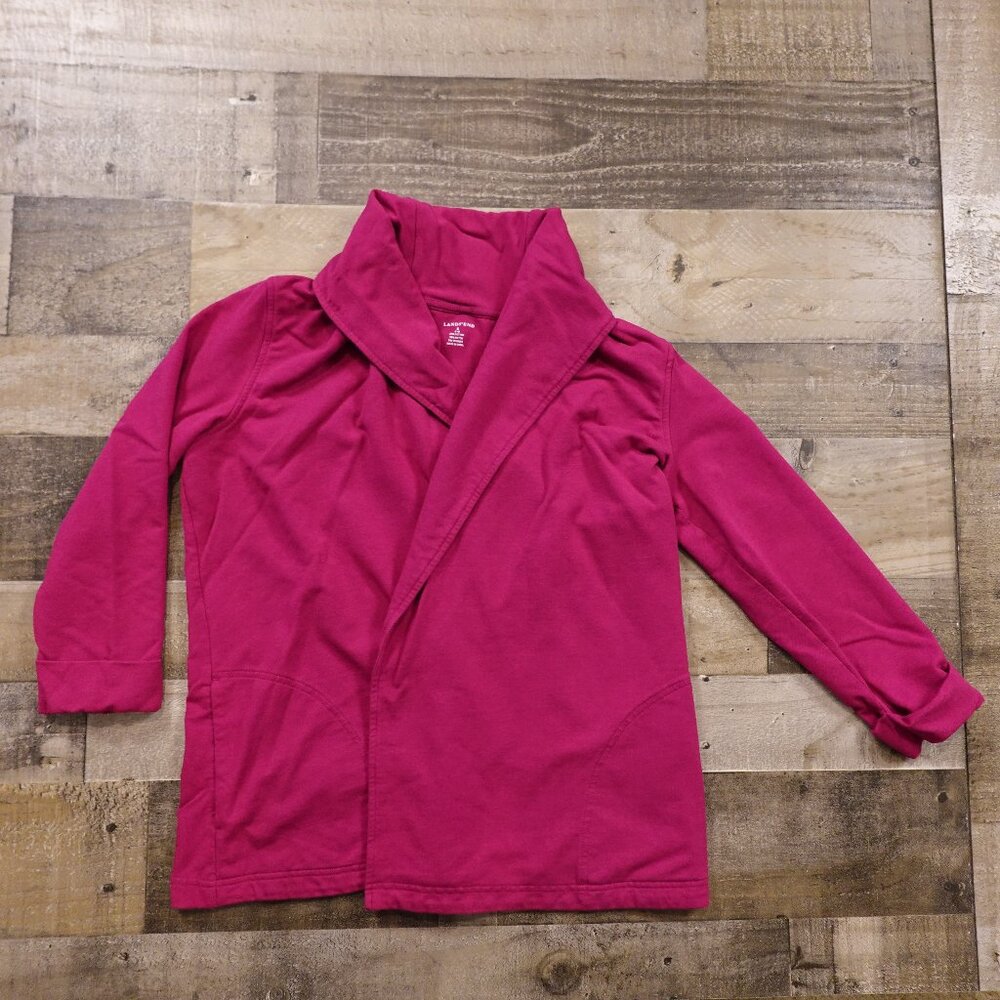 Lands’ End Open Front Cardigan Women’s Small (6–8) Magenta Pink Knit Stretch